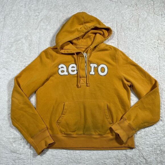 Y2K Aeropostale Quarter Button Up  Yellow Sweatshirt Hoodie - Picture 1 of 5